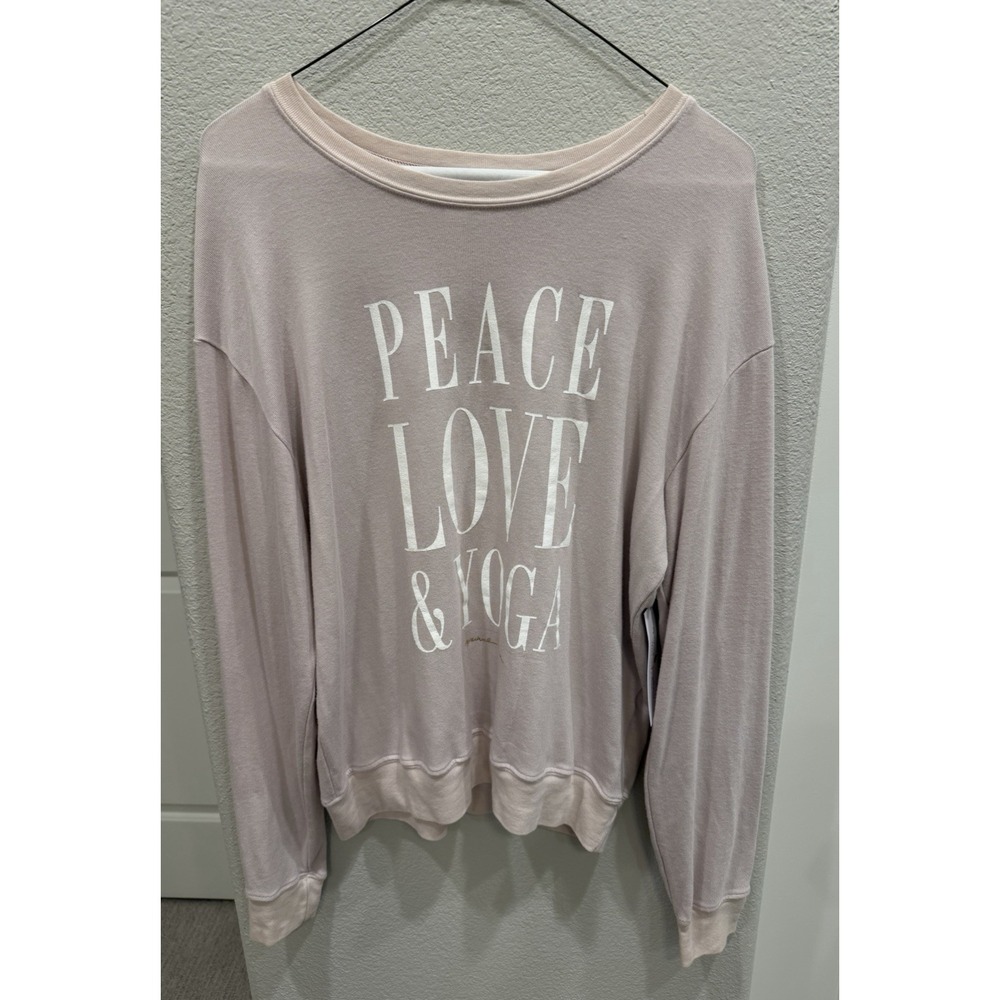 NWT SPIRITUAL GANGSTER Beige Peace Love & Yoga Sweatshirt Sz L Made in USA